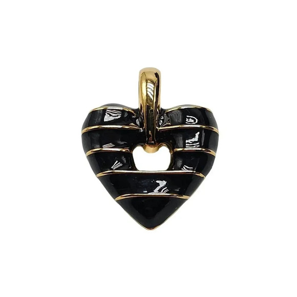 Joan Rivers Jewelry - Signed Joan Rivers Black Enamel & Gold Reversible Heart Pendant Vintage